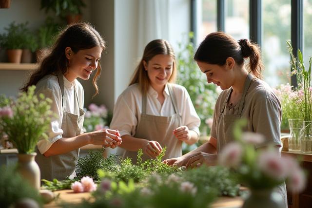 Harborblüte Team bei der Arbeit in einem hellen Blumenladen